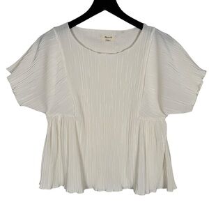 Madewell Size M Micropleat Short Sleeve Top in Bright Ivory